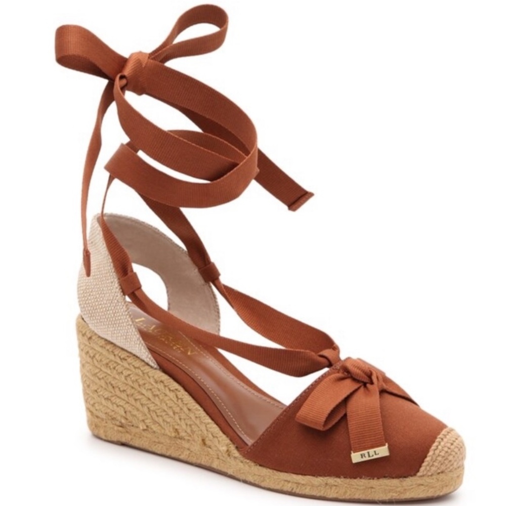 Lauren Ralph Lauren HOLLIE ESPADRILLE WEDGE SANDAL tan women’s size 10 N…